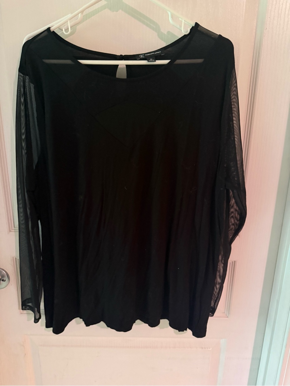 INC International Concepts Black Long Sleeve Top with Sheer Sleeves